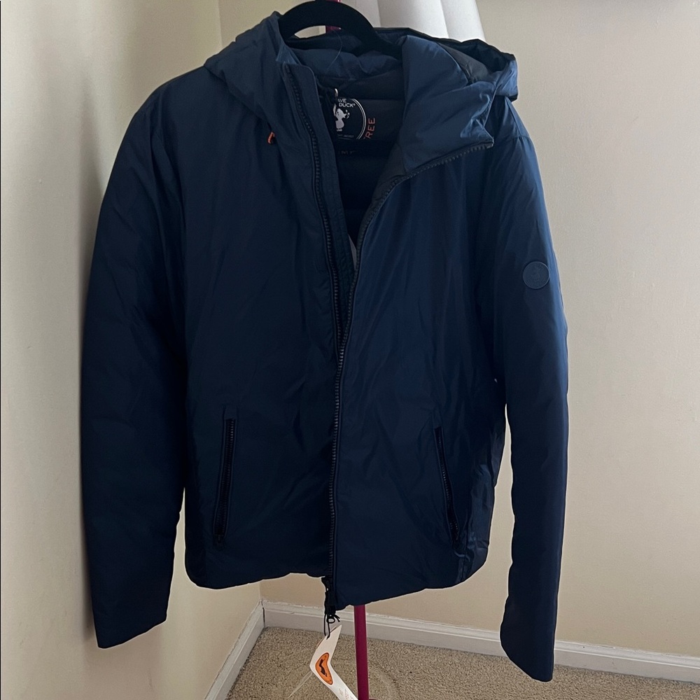 SAVE THE DUCK Dark Blue Hooded Puffer Jacket
